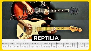 Reptilia  The Strokes  Tabs  Guitar Lesson  Cover  Tutorial  Solo  All Guitar Parts [upl. by Puttergill]