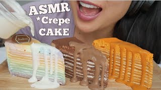 ASMR CREPE CAKE Unicorn  Triple Chocolate  Thai Ice Tea SOFT EATING SOUNDS  SASASMR [upl. by Annayek]