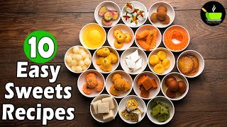 10 Easy Sweets  Indian Sweets  Quick and Easy Sweets Recipes  Instant Indian Sweets Recipes [upl. by Crockett]