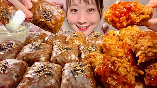 ASMR Jjajangmyeon Wrap Rolls Korean Fried Chicken【Mukbang Eating Sounds】【English subtitles】 [upl. by Yelats]