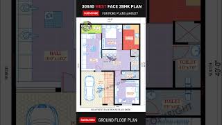 West facing house vastu plan 30x40 2bhk  30 40 west face house plan houzy 2bhk housedesign [upl. by Pfeifer]