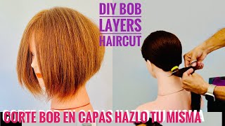 CORTE BOB EN CAPAS HAZLO TU MISMA  DIY Bob Layers Haircut [upl. by Asiluy]