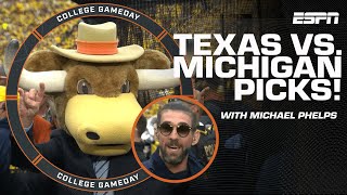 College GameDay’s pick for Texas vs Michigan with Michael Phelps 🏈 [upl. by Llenral868]