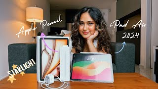 2024 iPad Air M2 11quot Unboxing Starlight  Apple Pencil  iPad Case [upl. by Eikcir]