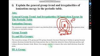 Group Trend in ionization energy  2nd year Chemistry model paper 2024 Q1 i [upl. by Maillij442]