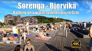 4K Warm Summer day in Oslo Norway Sørenga and Bjørvika bathing places [upl. by Idola]