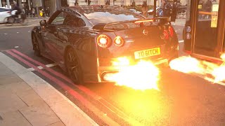 Nissan GTR Nismo EXHAUST FIRE FLAMES SOUND amp ACCELERATIONS 2022  Car Spotting London Supercars [upl. by Nivla98]