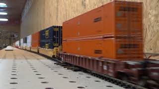 Very Long Norfolk Southern HO scale fully loaded double stack model train [upl. by Valoniah]