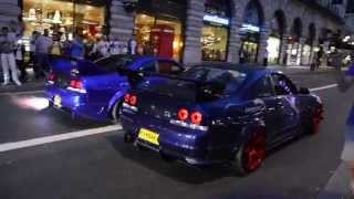 2 SKYLINES SPIT FLAMES  GUMBALL 3000  2014 [upl. by Erialb]