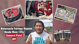 How to repaint motorcycle fairings  Honda Wave 125s  Samurai Paint  DIY painting [upl. by Noyek73]