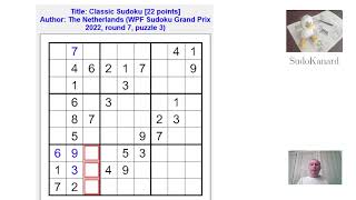 Sudoku classique par Richard Stolk WPF Sudoku Grand Prix 2022 round 7 grille 3 [upl. by Etienne522]