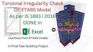 Torsional Irregularity check in ETABS as per IS 18932016 Excel Sheet [upl. by Bald572]