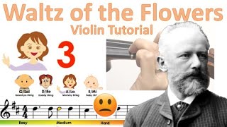 Tchaikovsky  Waltz of the Flowers easy version sheet music and violin tutorial [upl. by Ketchan781]