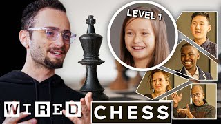 Chess Pro Explains Chess in 5 Levels of Difficulty ft GothamChess  WIRED [upl. by Aitnauq]