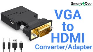 How to Connect from VGA to HDMI ConverterAdapter with Audio  StepbyStep Guide [upl. by Aurelea]