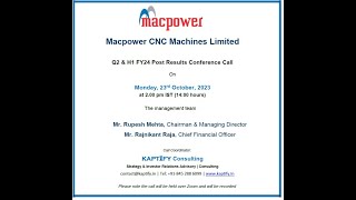 Macpower CNC Machines Ltd  Q2ampH1 FY24 Post Earnings Conference Call [upl. by Juliana]