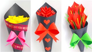 3 Ramos de flores de papel DIYideas de regalos de cumpleaños baratos hacer arreglo flores en casa [upl. by Khosrow]