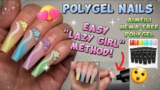 HOW TO POLYGEL NAILS quotLAZY GIRLquot METHOD  AIMEILI HEMAFREE POLYGEL [upl. by Kirkwood624]