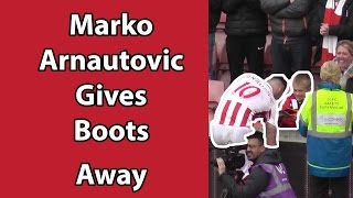 Stoke v West Ham  Arnautovic gives boots away to young fan [upl. by Etrem634]