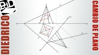 Hallar la sección de una pirámide usando cambio de plano Sistema Diédrico [upl. by Milburt]