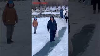 Visiting Southerners vs native Northerners in ice gliding in NE China [upl. by Inah]