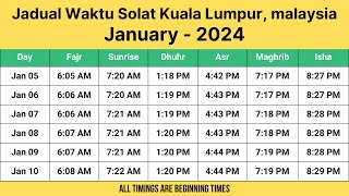 Kuala Lumpur Prayer Times January 2024  Jadual Waktu Solat Kuala Lumpur [upl. by Eseryt]