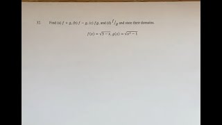 32 Find a fg b fg c fg and d f⁄g and state their domains fx√3x gx√x21 [upl. by Jude]