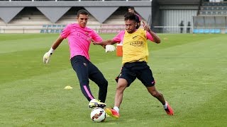 Neymars first training session 11082014 [upl. by Etyam]