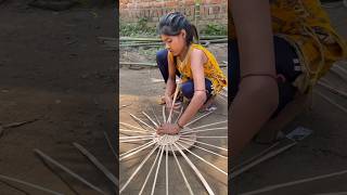 Hardworking Girl Making Bamboo Basket in Village shorts [upl. by Okiek]