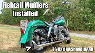 Fishtail Mufflers Installed  Custom 76 Harley FLH Shovelhead [upl. by Demaggio]