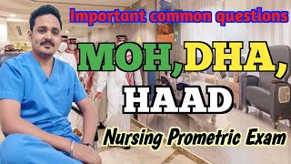 Important common questions MOH DHA HAAD Nursing Prometric exam  saudi Prometric exam DHA exam [upl. by Gosney]