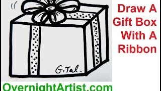 How To Draw A Gift Box With A Ribbon  Draw Christmas Present Box [upl. by Itram]