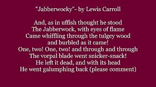 JABBERWOCKY Poem LEWIS CARROLL Alice Through Looking Glass Lyrics Words text trending poetry verse [upl. by Bedell]