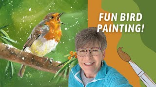 ACRYLIC Winter European ROBIN Painting tips GREAT Acrylic Painting By Annie Troe [upl. by Neala301]