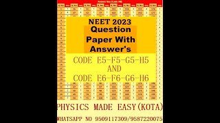 FOR STUDENTS APPEARING NEET 2024 OLD PAPER NEET 2023 CODE E5 H5 AND E6  H6 QUESTION WITH KEY  1 [upl. by Llebiram]