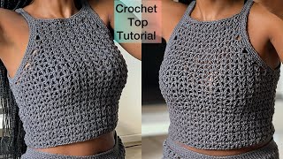 How To crochet A Minimal Tank Top  DIY Top  VStitch crochet crochettops häkeln [upl. by Gran62]