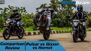 Pulsar NS 160 vs Suzuki Gixxer vs Honda CB Hornet 160R  Comparison Review  MotorBeam [upl. by Sonafets]