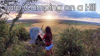 Solo Tarp Wild Camping On A Windy Hill 🌤️ [upl. by Aratas]