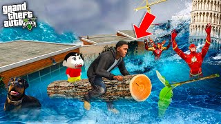 Biggest Tsunami Attack on Avengers and Franklin amp Shin Chan  Avengers Suits Missing in Gta 5 Telugu [upl. by Marna]