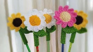 flor a crochet para bolígrafo fácil y rápido de hacer quedan hermosos parati suscribete [upl. by Yntirb]