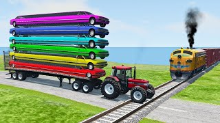 Flatbed Trailer Truck Potholes Transport Car Portal Trap Rescue  Cars vs Speed Bumps  BeamNGdrive [upl. by Mose378]