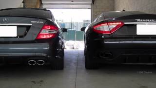 Mercedes C63 AMG vs Maserati Granturismo S Sounds Engine Cold Start and REVS [upl. by Zined]