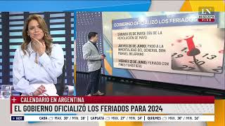 Calendario en Argentina el Gobierno oficializó los feriados para 2024 [upl. by Aliet]