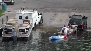 Pontoon nearly ROLLS OFF TRAILER [upl. by Esilrac]