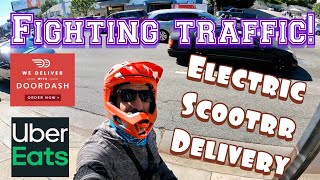 DRIVING A SCOOTER IN TRAFFIC IS CRAZY ELECTRIC SCOOTER DOORDASH UBEREATS DUALTRON ULTRA [upl. by Meeharb206]