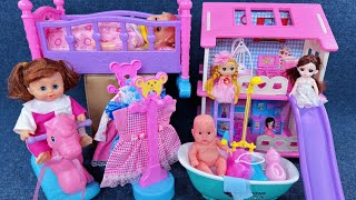 13 Minutes Satisfying with Unboxing Pink Princess Villa Set，Doll Rocking Bed Toys Review  ASMR [upl. by Goldie13]