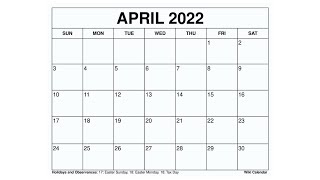 Printable April 2022 Calendar Templates with Holidays  Wiki Calendar [upl. by Orapma]