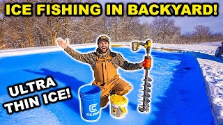 Super THIN ICE Fishing Challenge in My BACKYARD Catch Clean Cook [upl. by Jagir799]