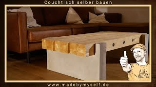 Couchtisch selber bauen Wohnzimmertisch Anleitung Beton gießen und Holz beizen zu Altholz [upl. by Egreog425]