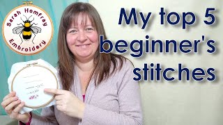 FIVE essential stitches to start embroidery  Beginners Hand Embroidery tutorial part 2 [upl. by Narmis520]